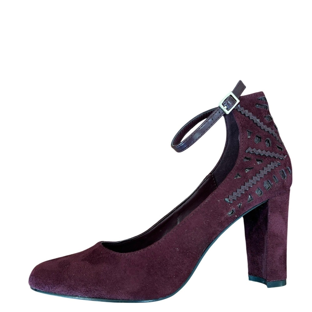 IMPO‎ Trudie burgundy faux suede block heel mary jane pumps shoes ankle strap 7M